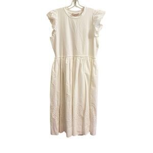 NEW Philosophy Soft White Eyelet Midi Dress Jersey & Cotton Size XLarge XL